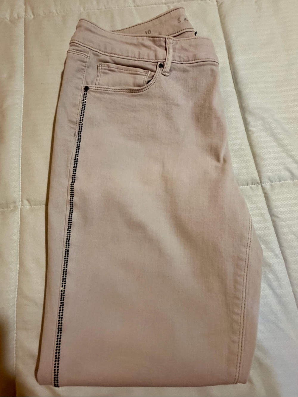 Light Pink Rhinestone Side-Strip Jeans - Picture 3 of 3
